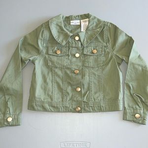 Max Studio Girls Olive Green Canvas Jacket with Gold Buttons Size 4